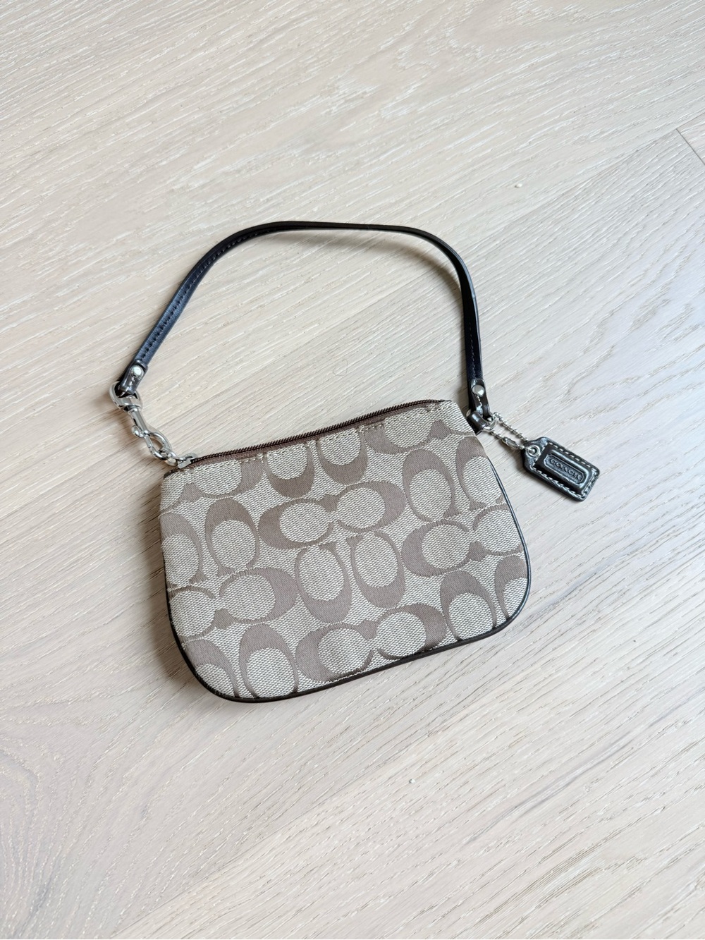 Coach Mini Wristlet in Khaki and Chalk Signature Canvas